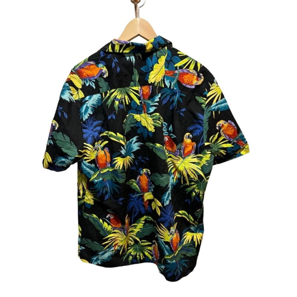 VTG Hawaiian shirt button up short sleeve tropical jungle leaves and parrots L - Picture 2 of 7